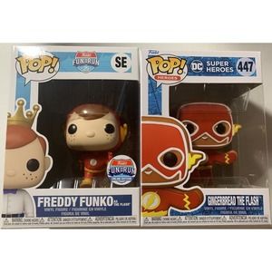 2 POPs Funko Pop Freddy Funko As The Flash Bundle with Flash as Ginberbread man